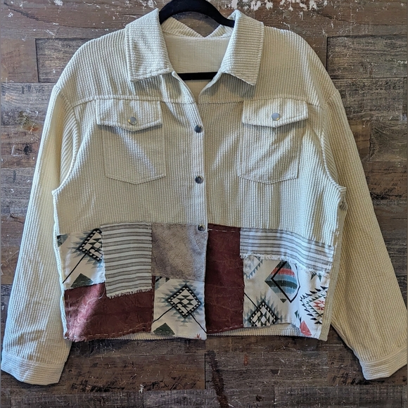 NWT Handcrafted Original Design Multi Aztec Patterned Soft Cordoroy Shacket - Picture 8 of 12